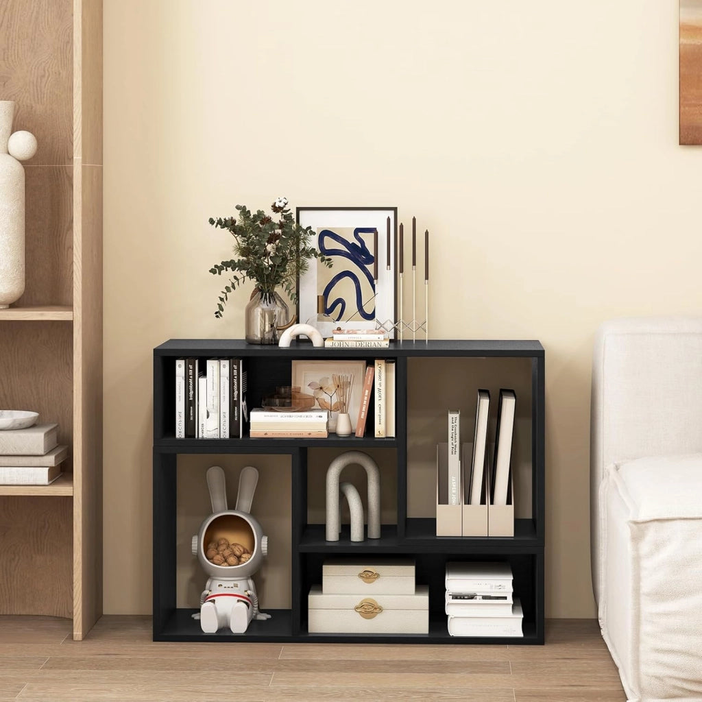 Mobile Porta TV Combinabile a 2 Pezzi, per TV Fino a 60'', Mobile TV a Angolo Soggiorno in Legno, con 4 Vani Aperti, Tavolo Media TV Multifunzionale, per Soggiorno, Camera da Letto (Nero)