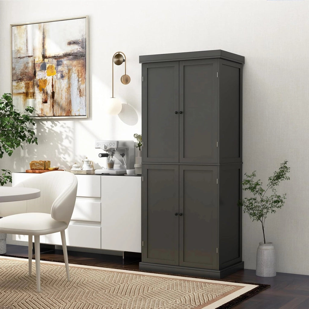 Credenza Alta da Cucina 184.5 cm, Mobile Cucina Dispensa con 2 Ripiani Regolabili, Mobile Buffet con 2 Armadi con Ante, per Soggiorno, Sala da Pranzo, Bagno, 76 x 40 x 184,5 cm (Nero)