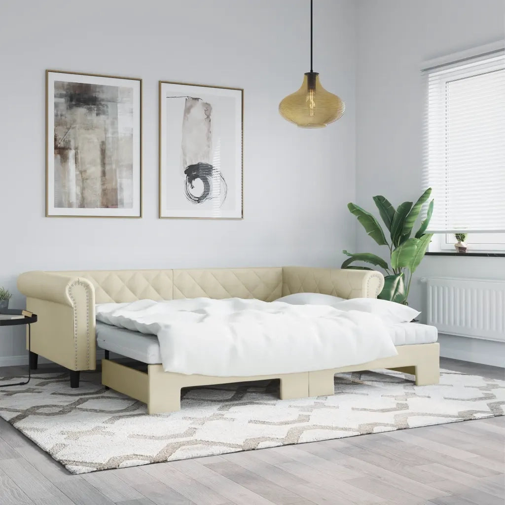 Divano Letto con Letto Estraibile Crema 90x200 cm in Similpelle 3197725