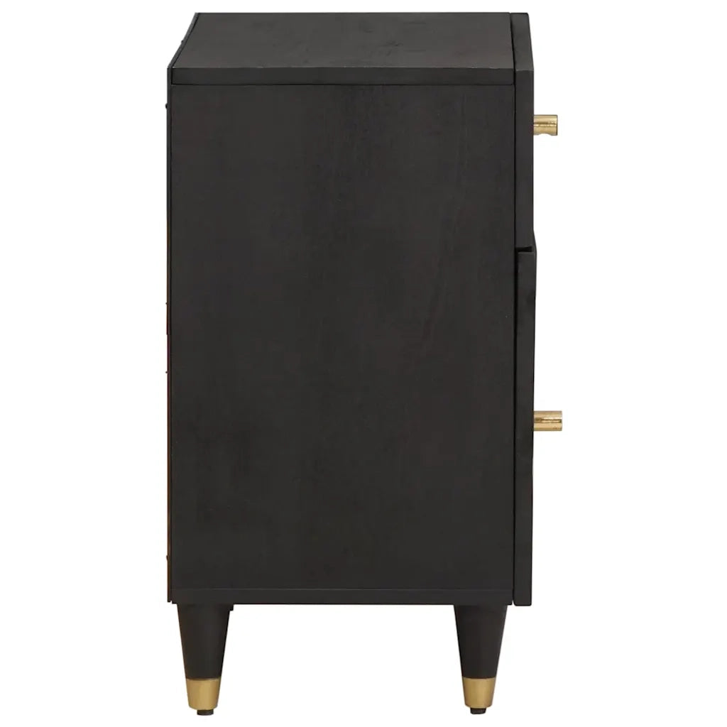 Comodino con porta Nero 50 x 33 x 60 cm Legno di mango massello
