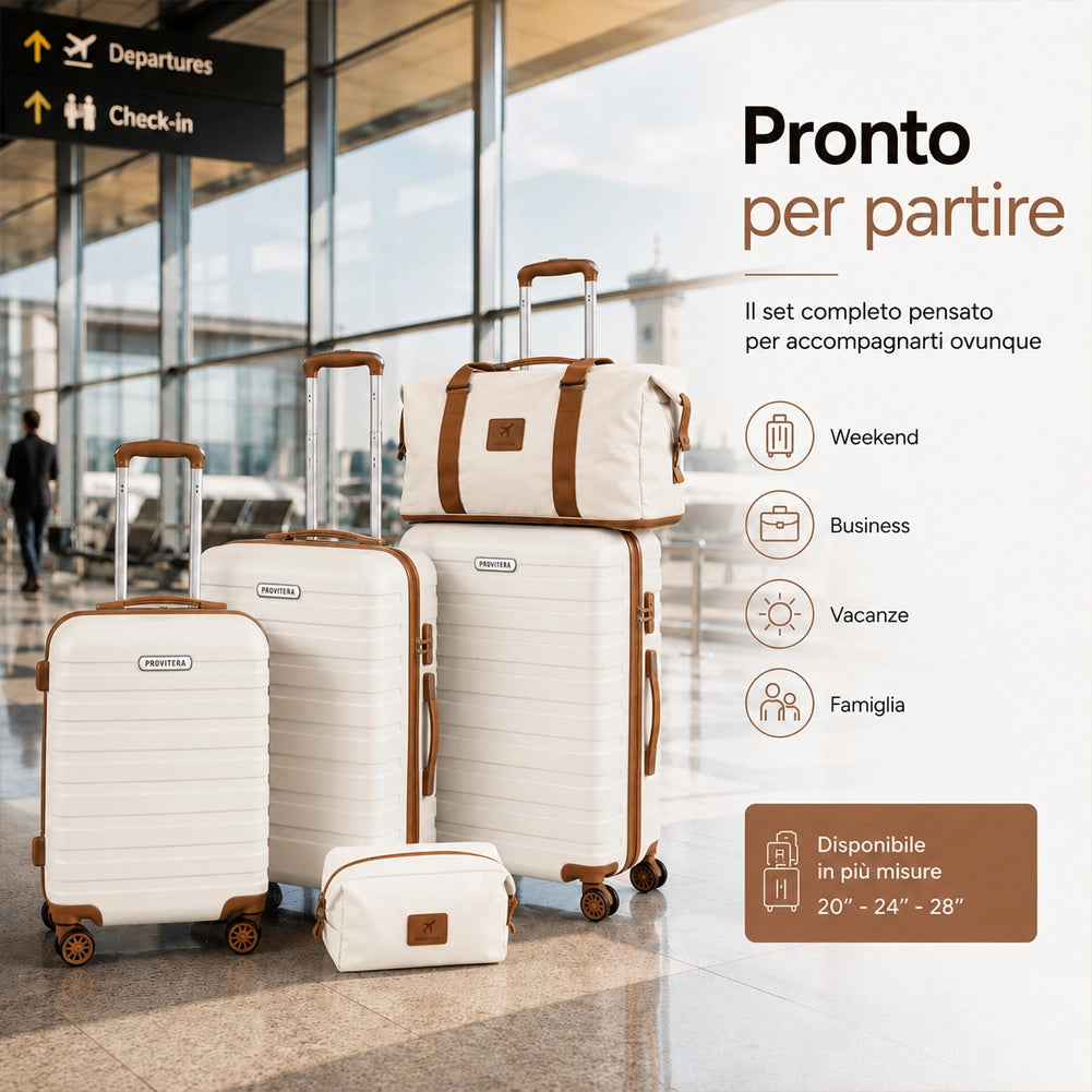 Set 6 Pezzi Valigie Rigide Family in ABS Beauty Case Beige e Marrone 55/66/75 cm