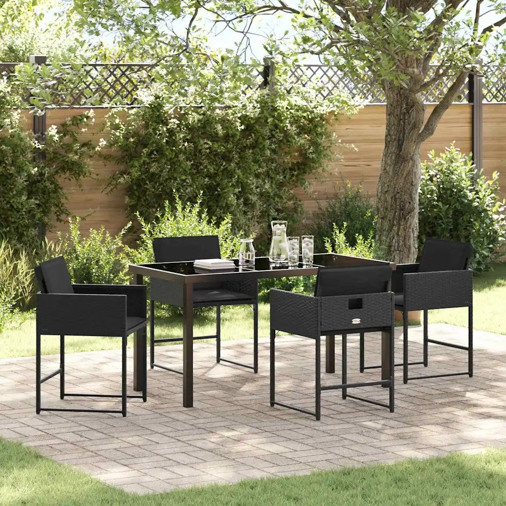 Set da Pranzo per Giardino 5 pcs Nero polyrattan
