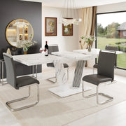 Tavolo da pranzo allungabile 120(160)x80x76 cm con piano effetto marmo; MDF e metallo bianco