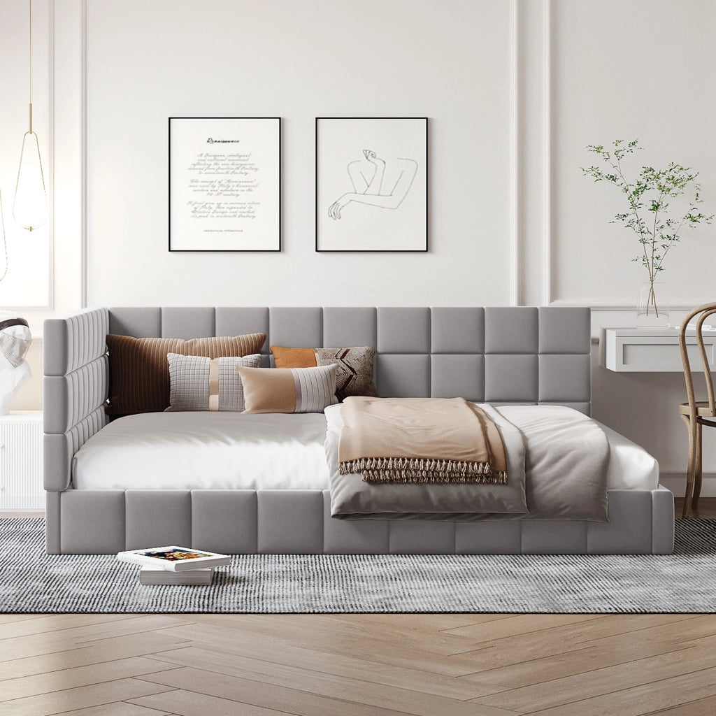 LETTO DIVANO 140x200 cm Grigio in Tessuto con rete a doghe