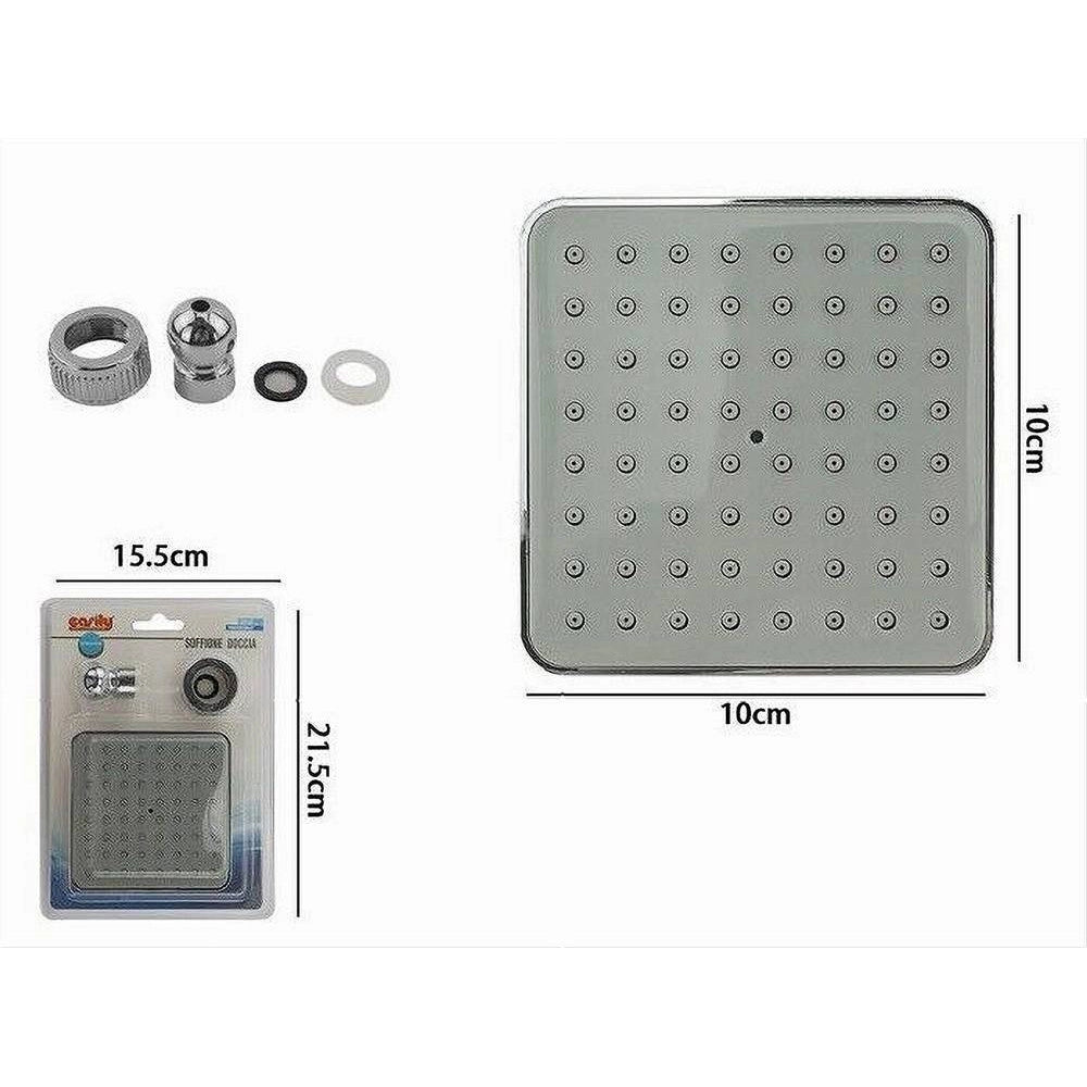 Trade Shop - Soffione Per Doccia Quadrato 10 Cm Ugelli Fori Bagno Miscelatore Attacchi 69282 -