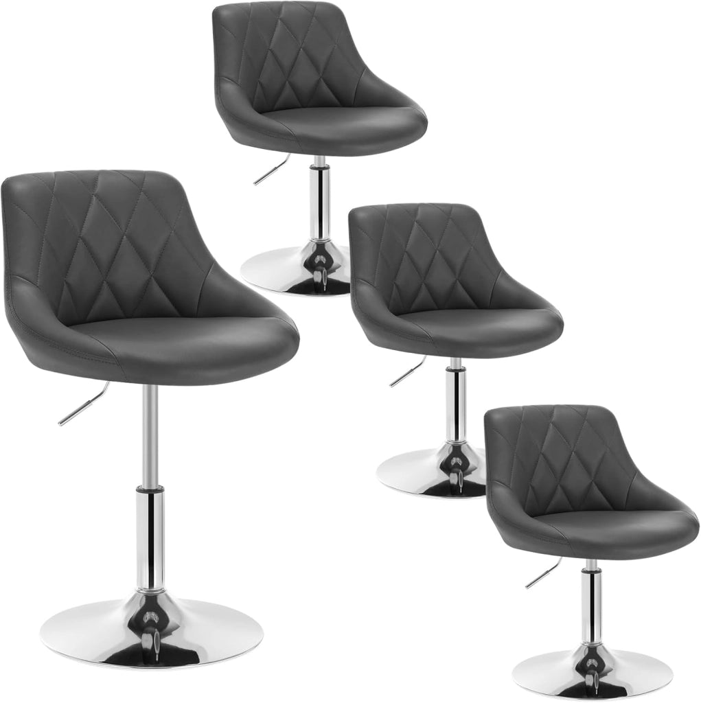 Set di 4 Sedia Cucina con Schienale in PU, Girevoli e Regolabili in Altezza, l'altezza può essere regolata tra 42-58 cm, Nero, BH241sz-4