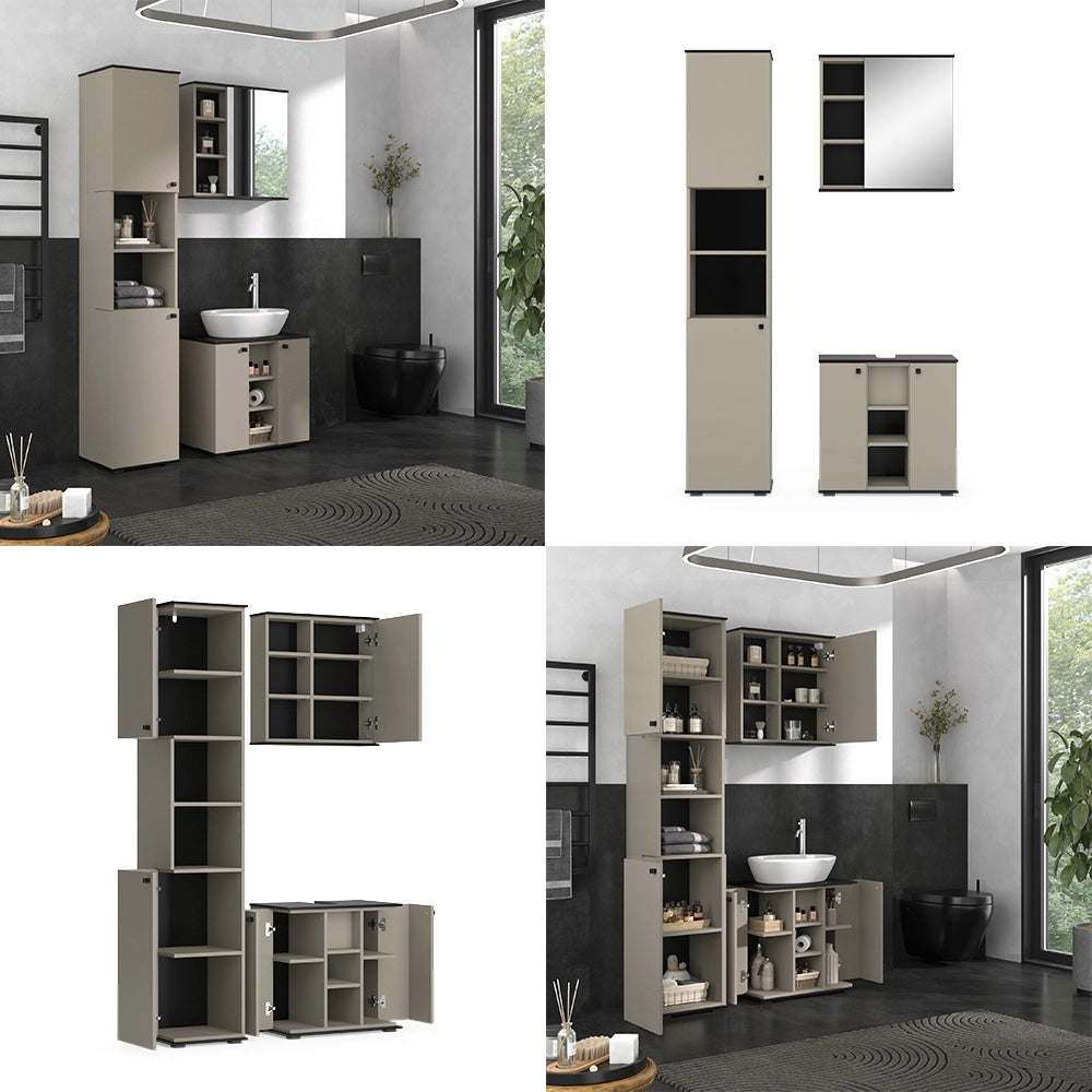 Vicco Set di mobili da bagno Grigio 3 parti, con colonna