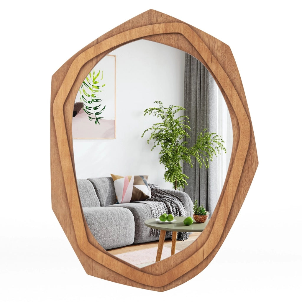 Specchio decorativo con cornice irregolare viti di espansione, Specchio da parete impermeabile 89x66cm Naturale-Specchi da parete