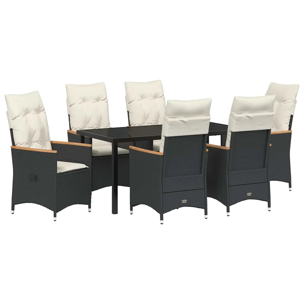 Set da Pranzo per Giardino con cuscino 7 pcs Nero polyrattan 3379608