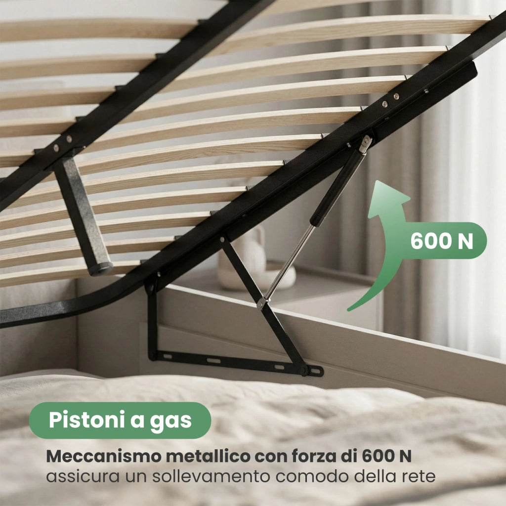 Rete Letto in Metallo con Pistoni a Gas 28 Doghe Divisibile 140x200 cm