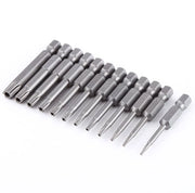 Set di Bit Torx 12 pezzi - Acciaio S2 di alta qualità - 1/4 pollice - Resistente al tentativo di apertura - Attrezzo - Precisione - Professionale - Per lavori di fai da te - Set