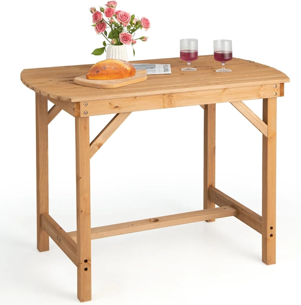 Tavolo da Giardino in Legno di Abete, Tavolo da Pranzo con Foro per Ombrellone, Tavolo Ausiliare con Portata di 180 kg, Tavolo da Salotto per 4-6 Persone, 100 x 60 x 75 cm, Naturale