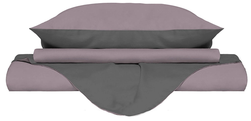Copripiumino Singolo con Sacco e Federe Doubleface Rosa Antico/Fumo