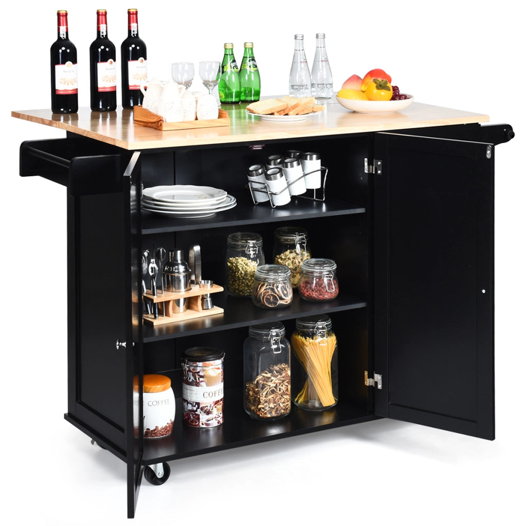 Carrello da cucina a ribalta, Isola da cucina con portaspezie portasciugamani cassetto battilardo armadio Nero-Carrelli