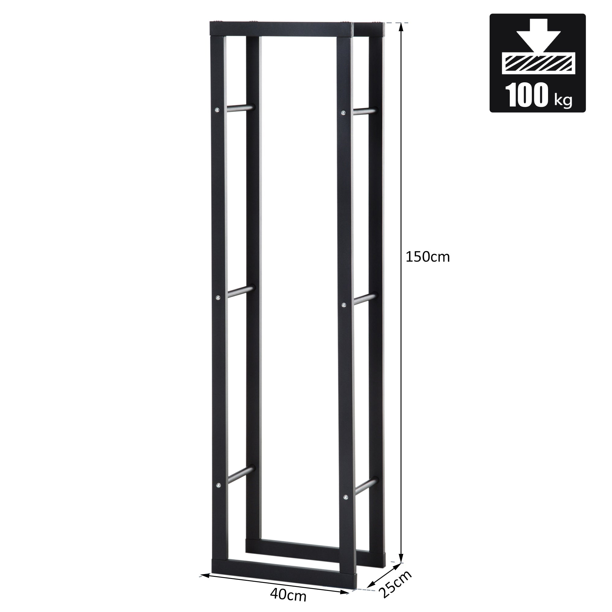 Portalegna Legnaia Verticale in Ferro 40x25x150 cm da Interno Max 100Kg  Nero