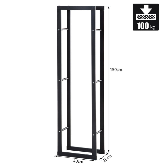 Portalegna Legnaia Verticale in Ferro 40x25x150 cm da Interno Max 100Kg  Nero