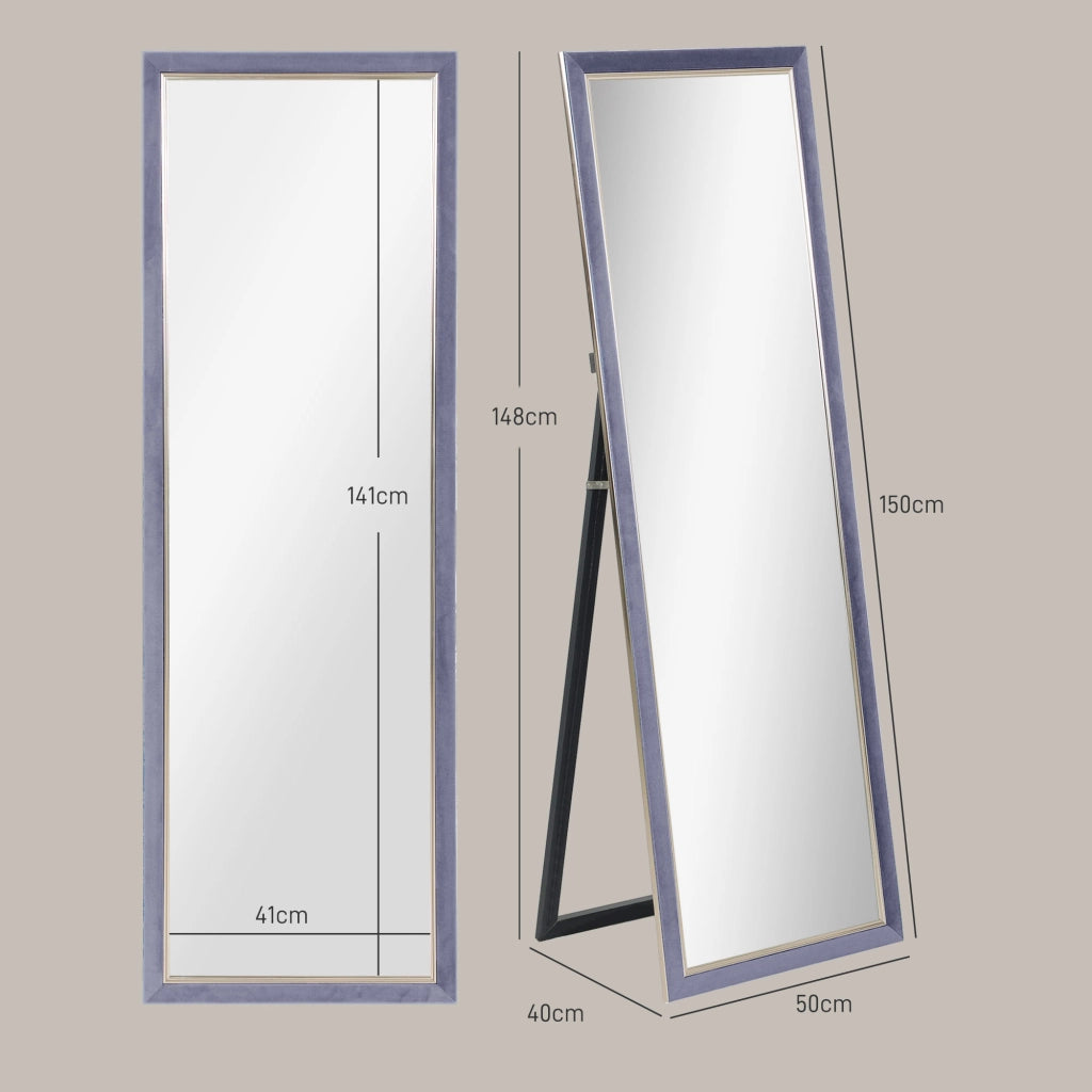 Specchio a Pieno Corpo con Cornice in Velluto ¨C zephmum ¨C Grigio 150x50 cm