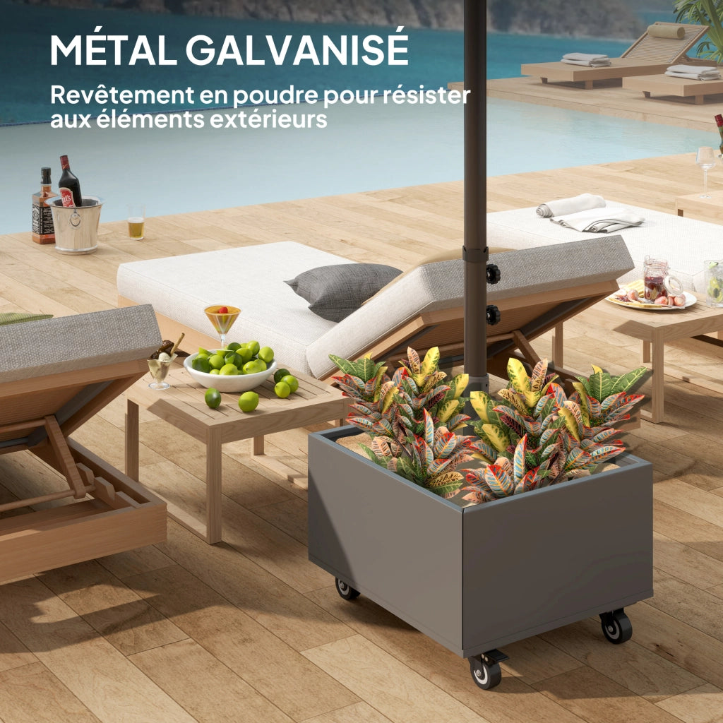 Supporto Parasol 2 in 1 con Ruote e Fioriera ¨C Zephmum ¨C Grigio Scuro 50x50x46 cm