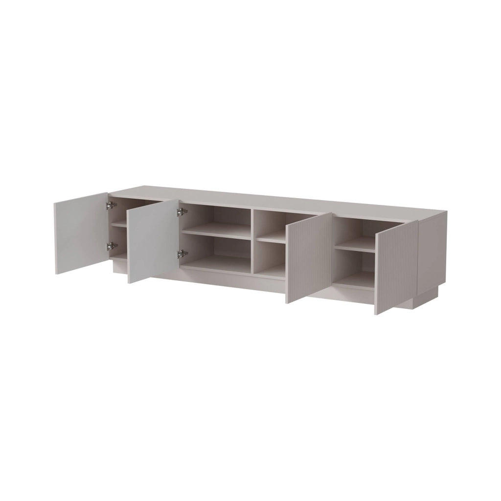 Mobile porta TV Macherio, Madia da salotto con quattro ante battenti, Design minimal e moderno, 200x40 h48 cm, Beige