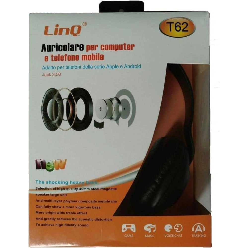 Trade Shop - Cuffie On-ear Con Padiglioni Morbidi Con Jack 3,5mm Per Pc Computer Cellulare T62 -