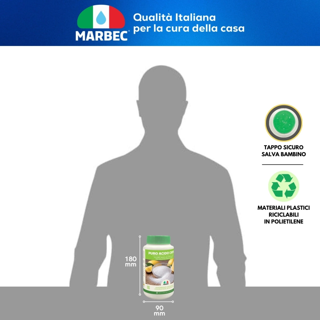Detergente disincrostante versatile, anticalcare e ammorbidente naturale Marbec PURO ACIDO CITRICO - 1KG