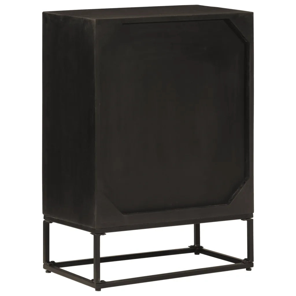 Credenza Nera 55x30x76 cm in Legno Massello di Mango e Ferro 372000