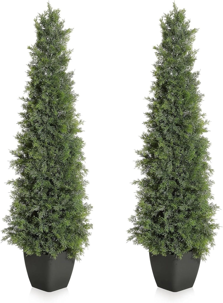 Set 2 Piante di Cipresso e Cedro Artificiale 120 cm Anti-UV con Vaso