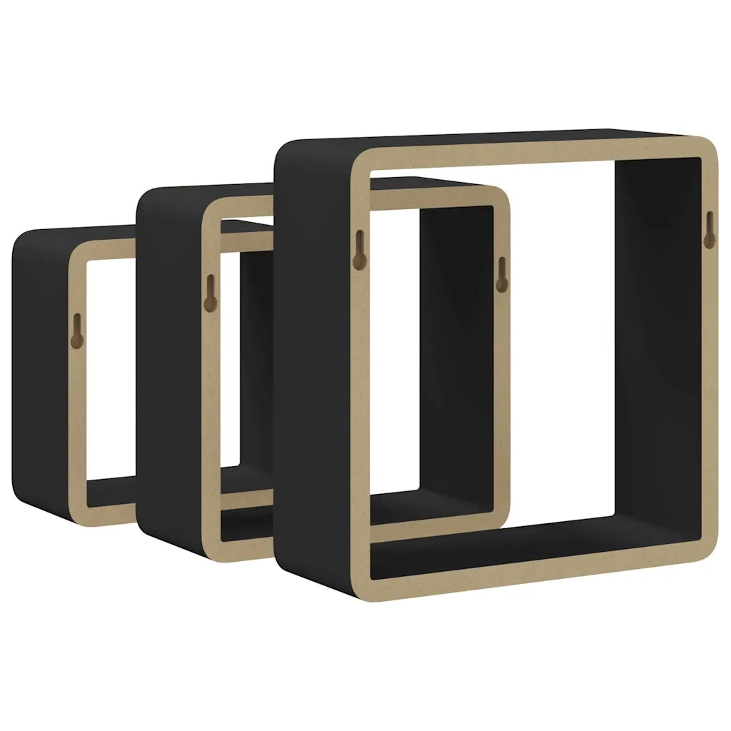 Mensole a Cubo da Parete 3 pz Nere in MDF cod mxl 65034