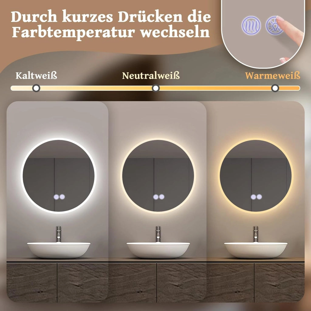 ZMH Specchio da Bagno Illuminato con Regolazione d'Intensità e Interruttore Touch
