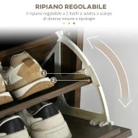 Mobile Scarpiera a 3 Livelli con Ripiani Regolabili per 18 Paia max, in Truciolato, 63x24x117 cm
