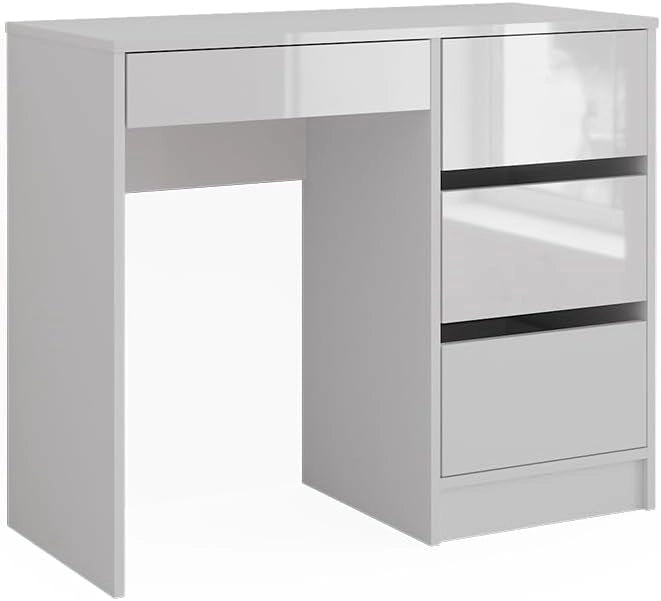Scrivania Sherry, Bianco lucido, 90 x 40 cm con cassetti, adatto per un utilizzo salvaspazio in piccoli spazi di lavoro