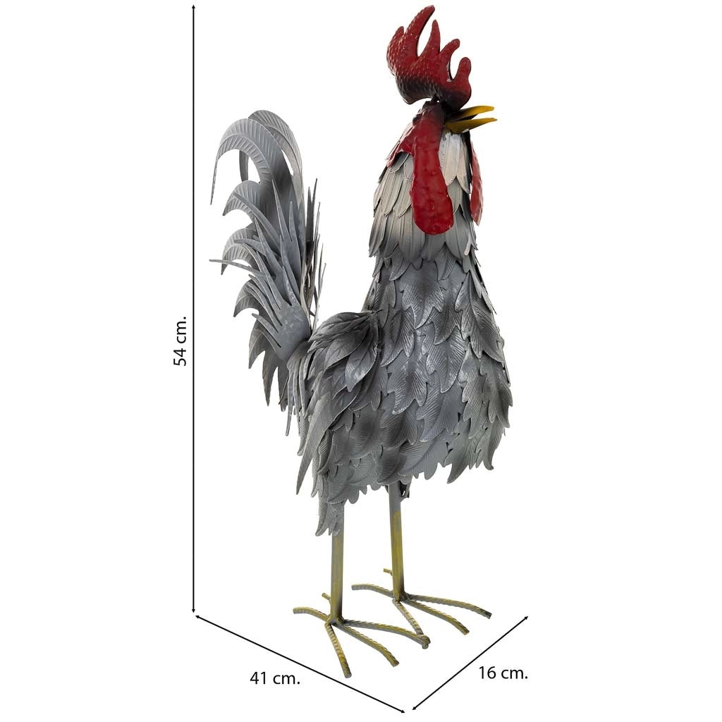 Figura decoración gallo de metal gris 41x16x54h cm