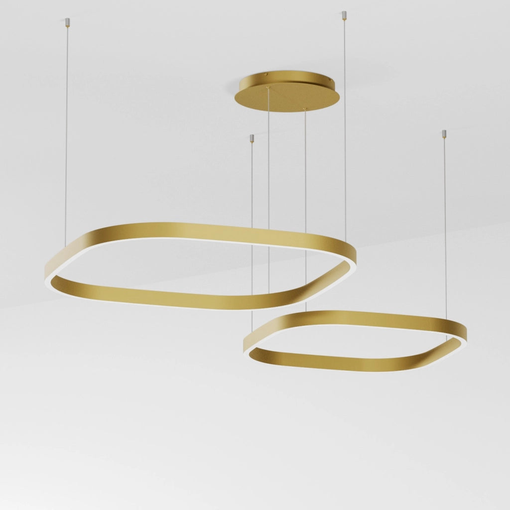 Lampada a Sospensione Criseide S/2D Q - Led 90W 3000K 3800lm in Alluminio Oro - Biemissione Dimmerabile Taglio di Fase - Gealuce
