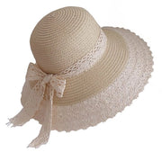 Cappello da donna in pannocchia con decorazione di bordo - UPF 50+ - beige con decorazione di bordo