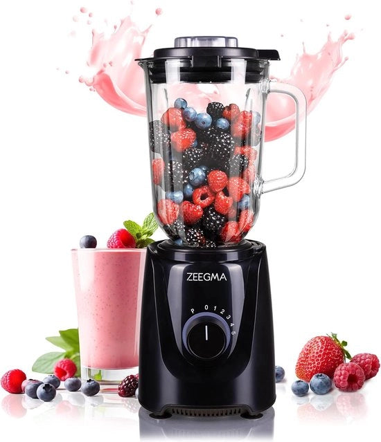 Mixatore a stantuffo Lexium - 1000W nominale, 1829W di picco, 2,2L contenitore in vetro, 6 lame in titanio, 5 velocità + pulsante, lavabile in lavastoviglie, trituratore di ghiaccio, piedini antiscivolo, nero