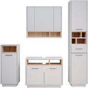 Set mobili bagno Beatrice, Bianco, 80 cm, composto da mobile lavabo, pensile a specchio, colonna e base media