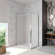 H.185 cm Box Doccia Angolare Porta Scorrevole con Parete Fissa Vetro Temperato 5 mm Satinato Opaco 130x70 cm