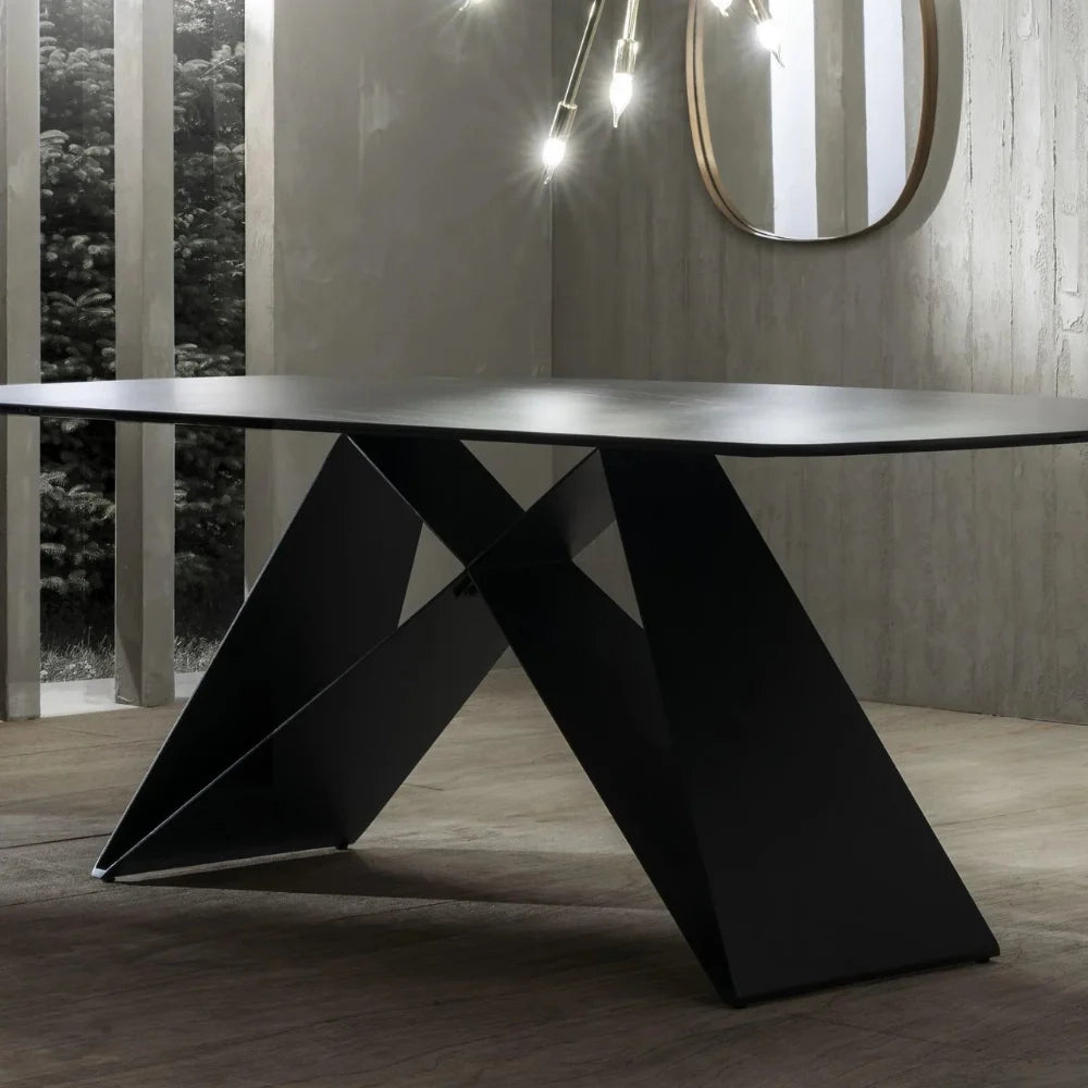 Tavolo da pranzo fisso in ceramica effetto marmo portoro Orion 220x110 cm fino a 10 posti | Duzzle