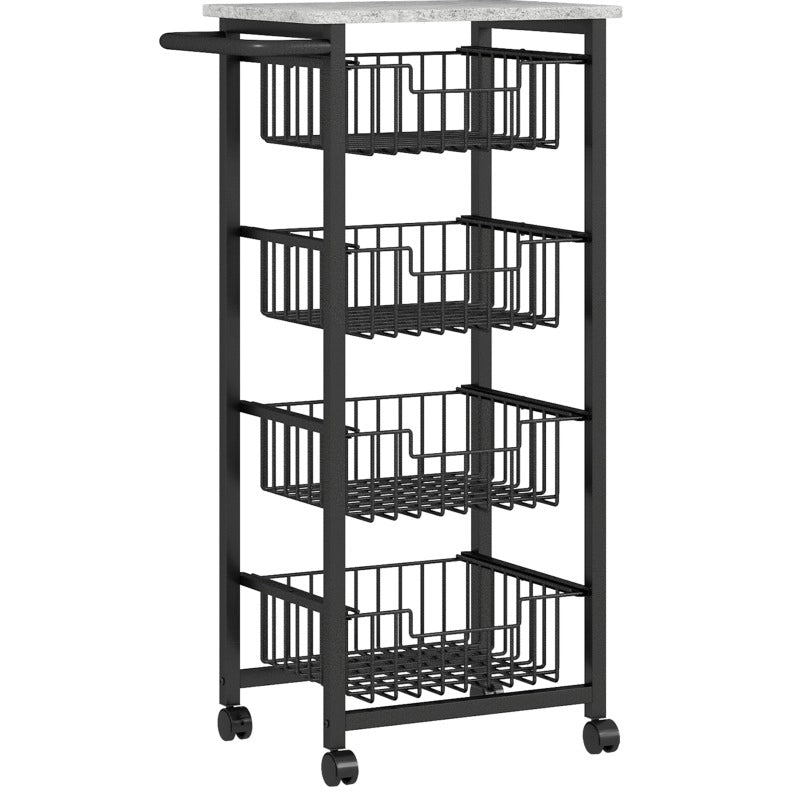 Carrello da cucina con 4 cestelli estraibili, grigio chiaro