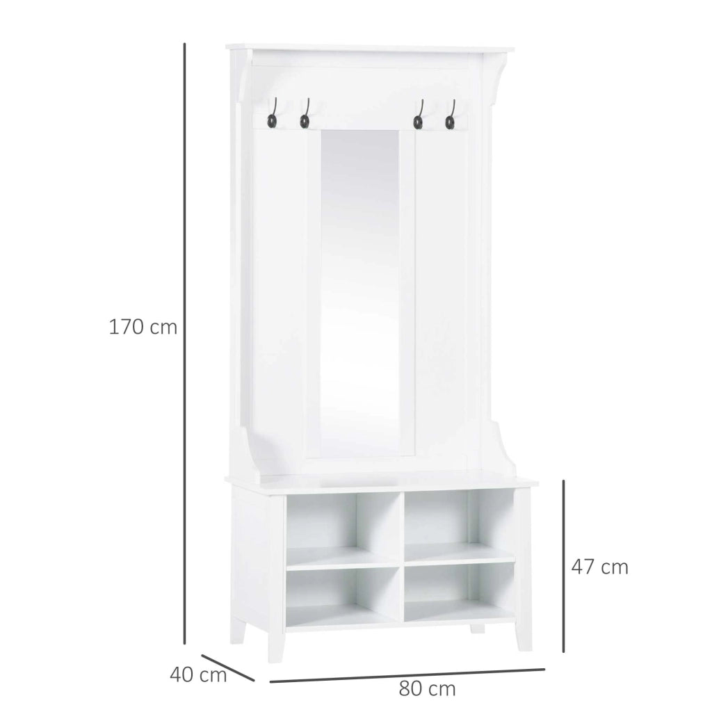 Appendiabiti Scarpiera con Specchio ¨C zephmum ¨C Legno Bianco 80x40x170cm
