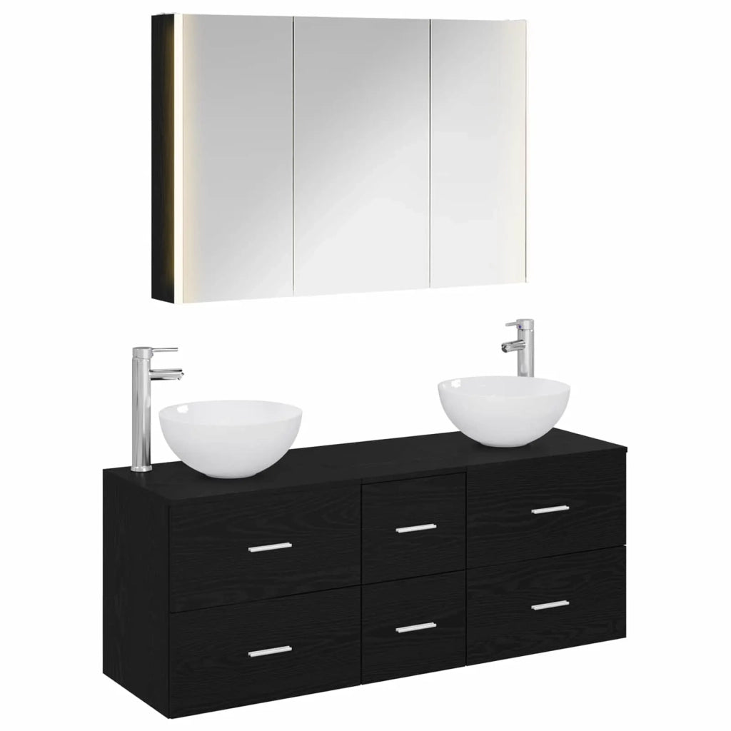 Set di mobili per il bagno 4 pcs Rovere Nero 3406744
