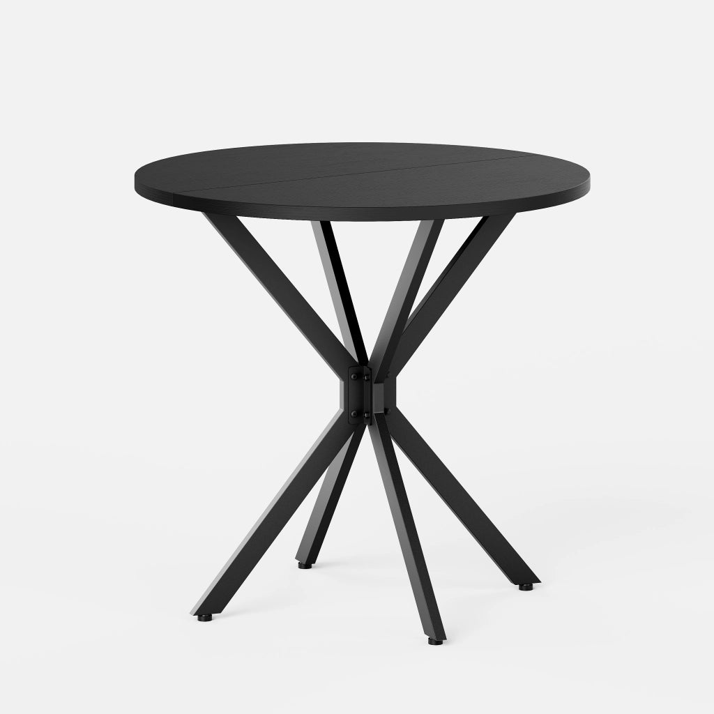 Tavolo da pranzo rotondo con gambe a X in ferro, piano nero, per cucina e home office, diametro 80 cm
