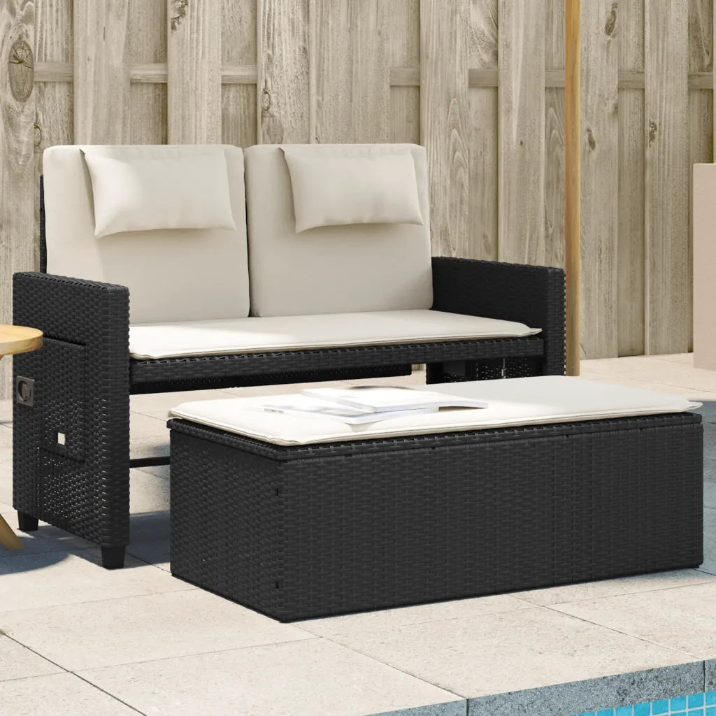 Panca Reclinabile da Giardino con Cuscini-Sgabello-Sedia da esterno Nera in Polyrattan 877485