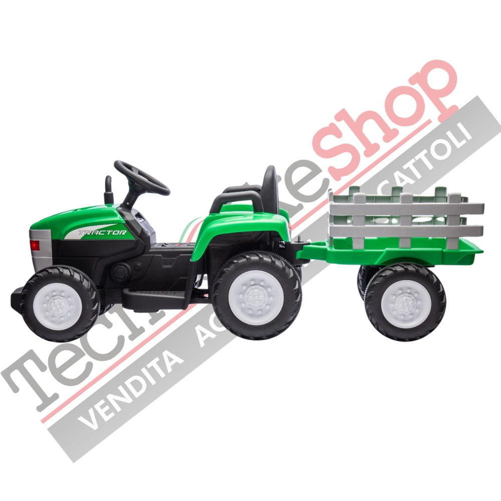 Tecnobike Shop - Trattore Elettrico Per Bambini  con Rimorchio 12V-Verde