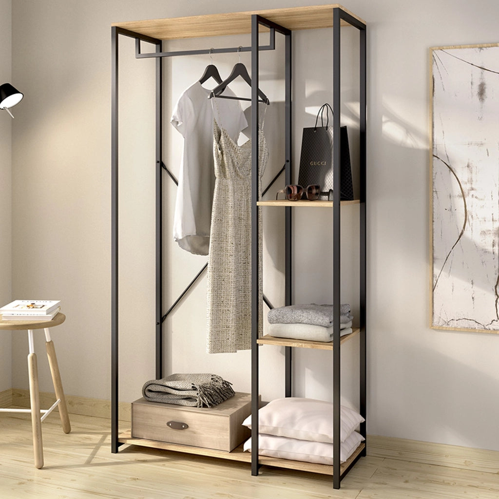 Armadio Camera da Letto Clovis, Guardaroba Grande 3 Ripiani, 40x167h cm Marrone Rovere