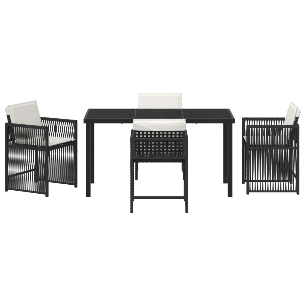 Set da Pranzo da Giardino 5 Pezzi con Cuscini Nero Rattan Sintetico