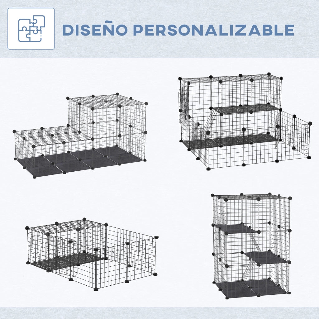 Gabbia per Animali 3 Livelli con Rampas ¨C Minimal ¨C 70x70x105 cm Nero