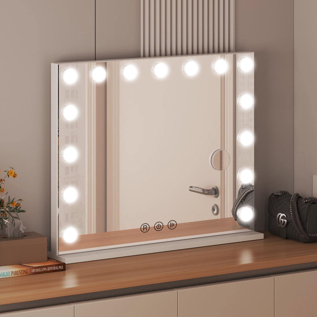 Specchio per il trucco con luce,15 lampadine LED,3 modalit¨¤ di luce, intensit¨¤ regolabile,controllo touch,porta USB/tipo C,58 x 46 x 3 cm,
