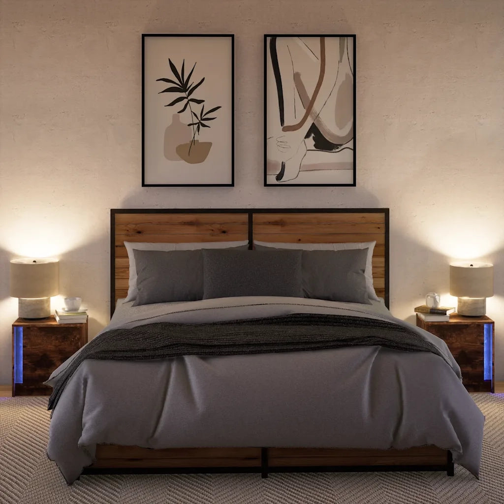 Comodini con Luci LED 2pz Rovere Fumo in Legno Multistrato