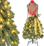 Albero di Natale Artificiale 150 cm con Manichino Pre-Illuminato, Albero di Natale a Forma di Abito con 248 Punte di Rami, 100 Luci a LED Bianche Calde, Sciarpa Rimovibile